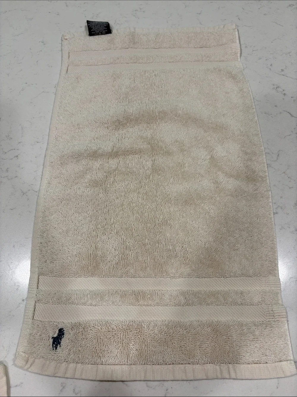 Ralph Lauren Beige Hand Towel Trio with Navy Pony